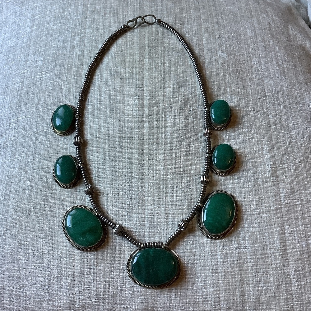 Elegant Malachite Silver Necklace